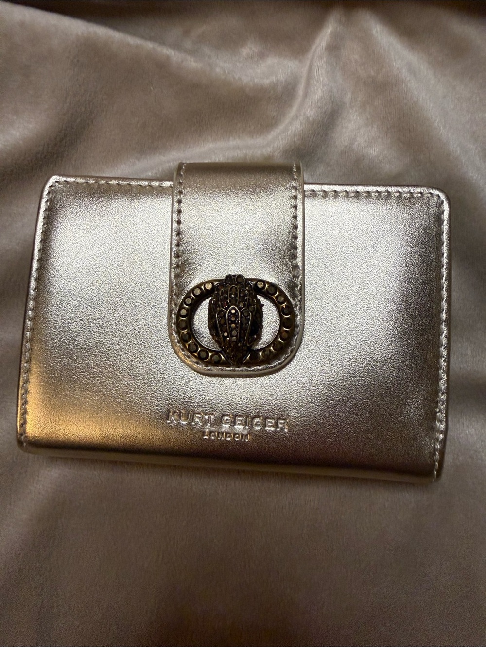 Kurt Geiger Silver Metallic Leather Snap Wallet